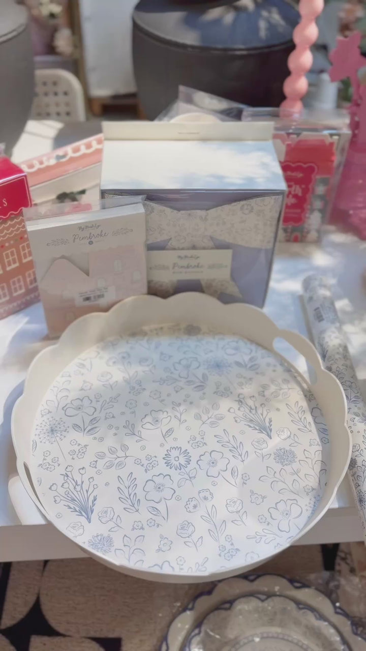 Round Scalloped Floral Bamboo Tray