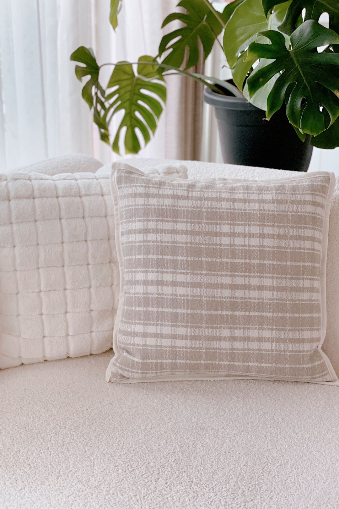 Latte Plaid Cushion Cover