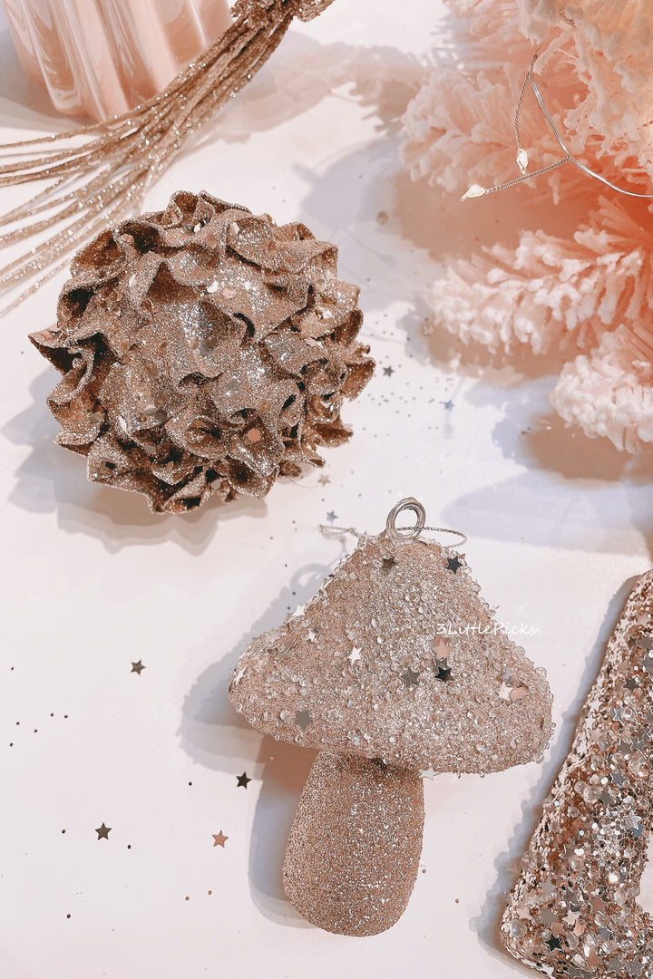 Deep Champagne Glittered Ornament Set (set of 6)