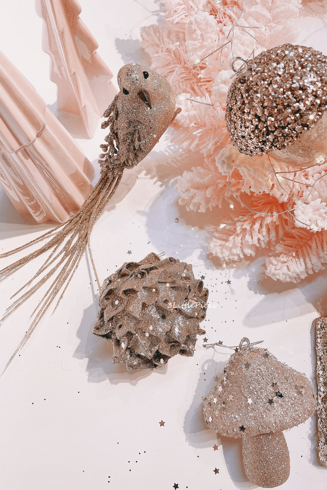 Deep Champagne Glittered Ornament Set (set of 6)