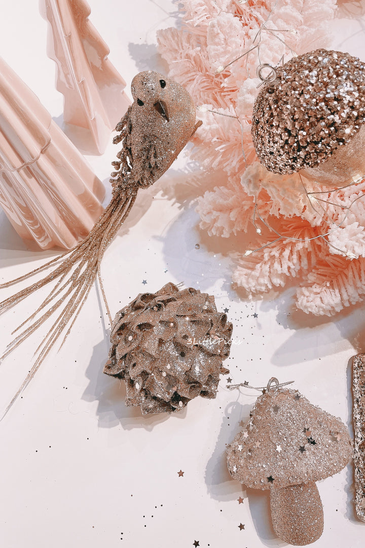 Deep Champagne Glittered Ornament Set (set of 6)