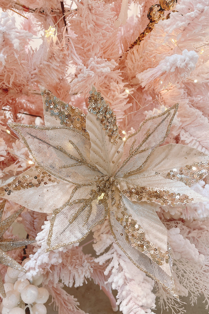 Dual Texture Champagne Gold Beaded Artificial Poinsettia