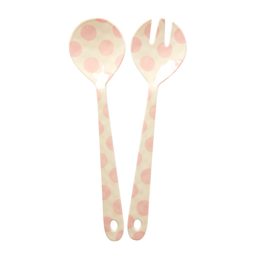 Pink Dots Print Salad Set