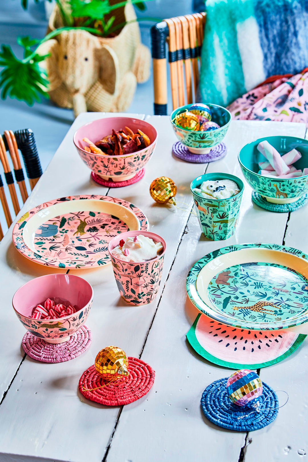 Jungle Animals All Over Kids Lunch Plate Pastel Coral