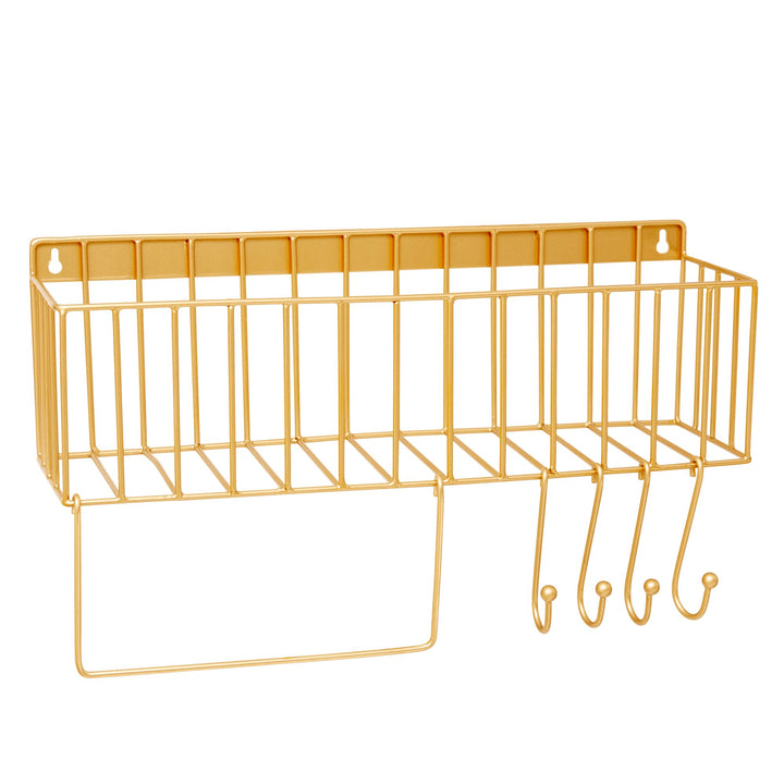Golden Metal Shelf with Hooks