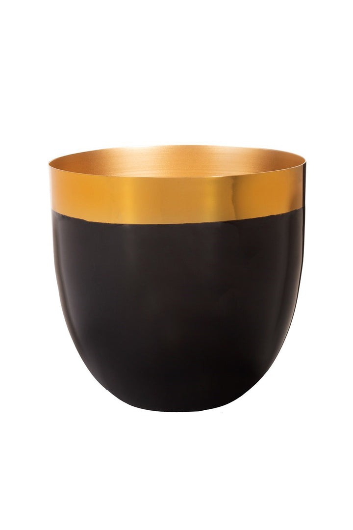 Polished Gold & Black Metal Planter Medium