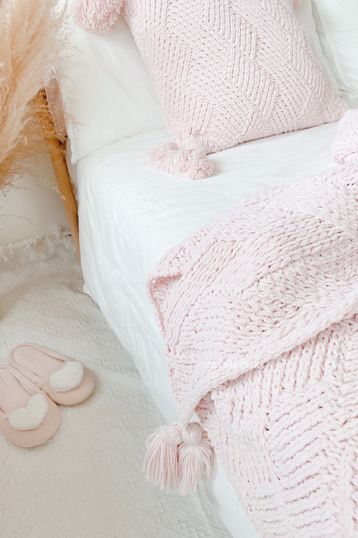 Pastel Pink Knitted Throw