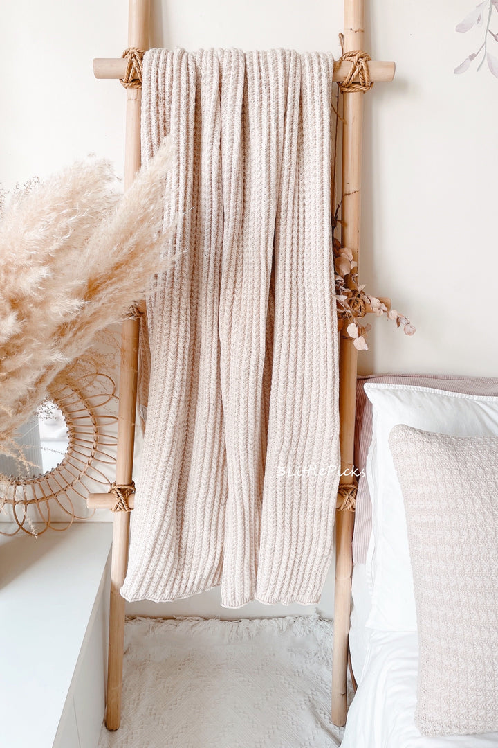 Latte Butterfly Knitted Throw