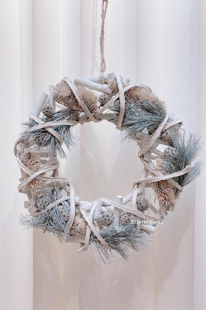 Frosted Pine and Branches Wreath