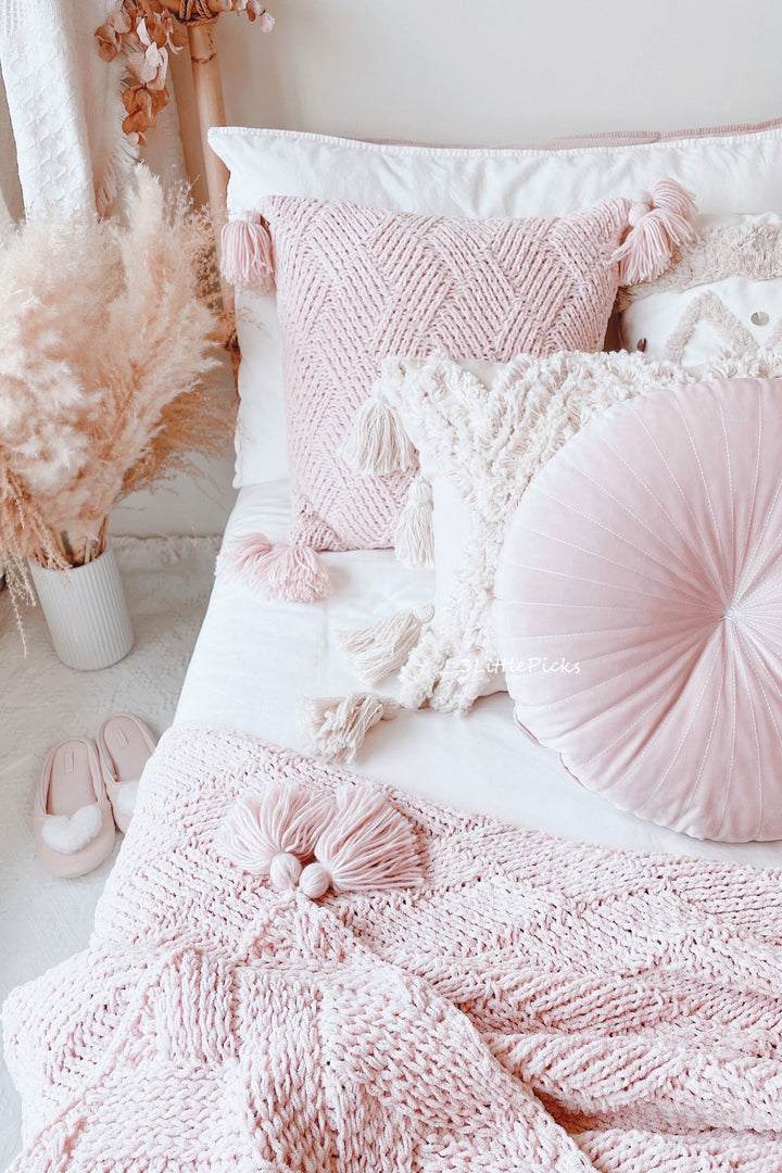 Pastel Pink Knitted Throw