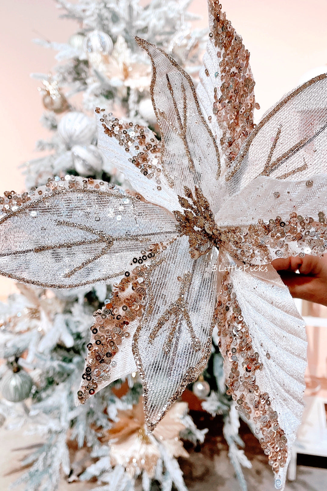 Dual Texture Champagne Gold Beaded Artificial Poinsettia