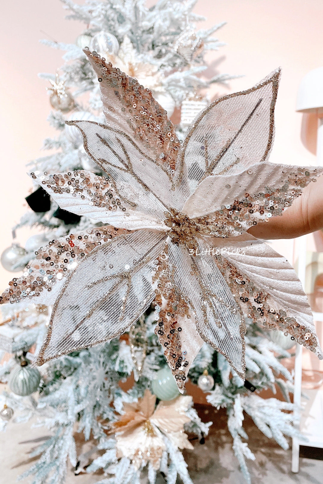 Dual Texture Champagne Gold Beaded Artificial Poinsettia