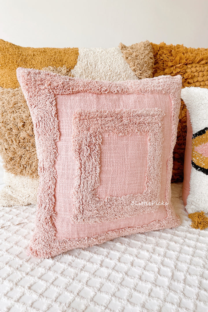 Dusty Pink Cotton Slub Tufted Square Cushion Cover Box