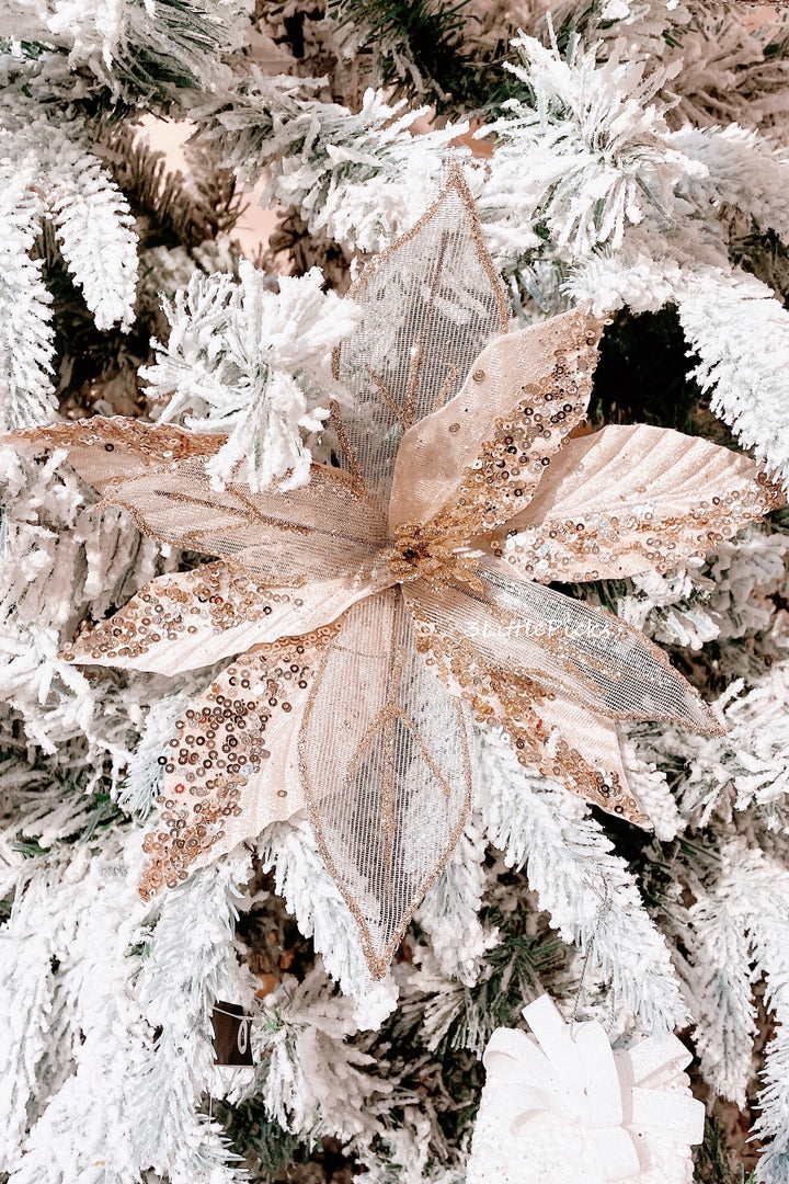Dual Texture Champagne Gold Beaded Artificial Poinsettia