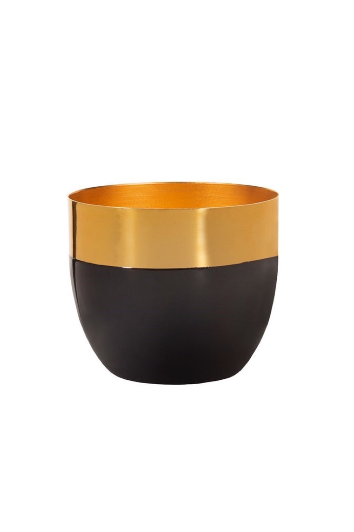 Polished Gold & Black Metal Planter Small