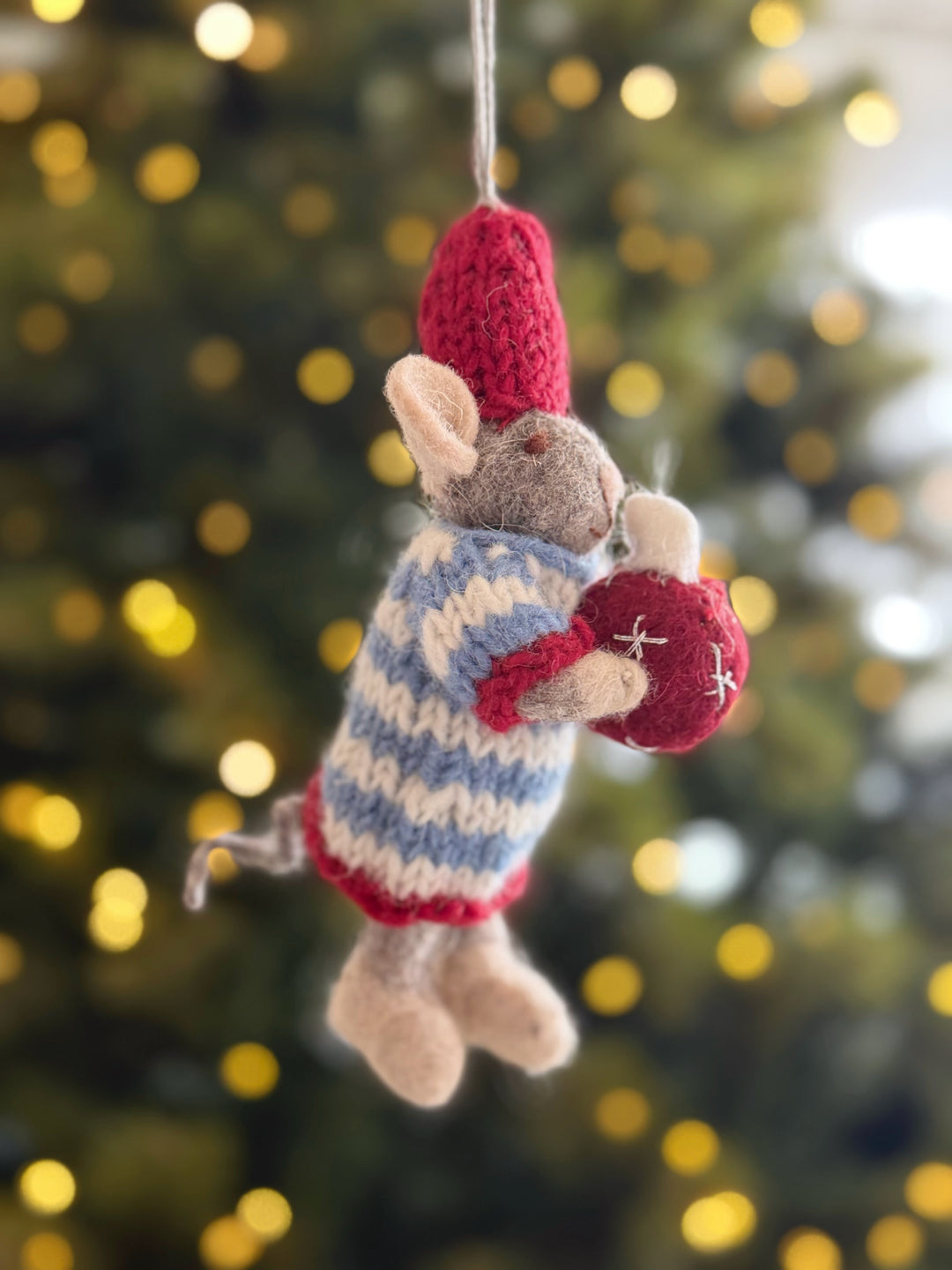 Bauble Hugging Mouse Wool Felt Ornament