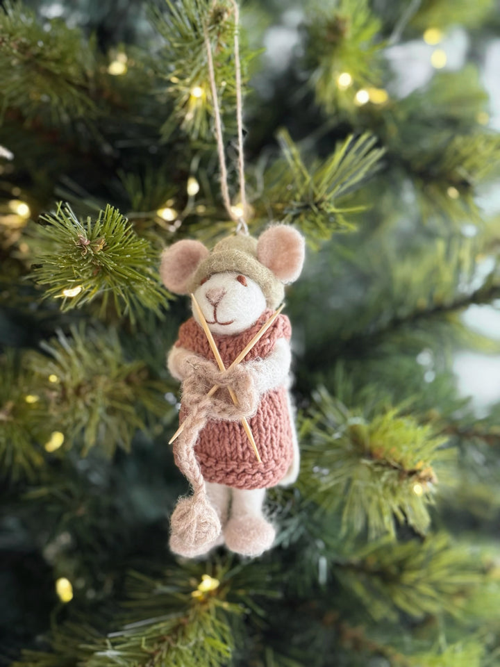 Little Knitter Mouse Ornament