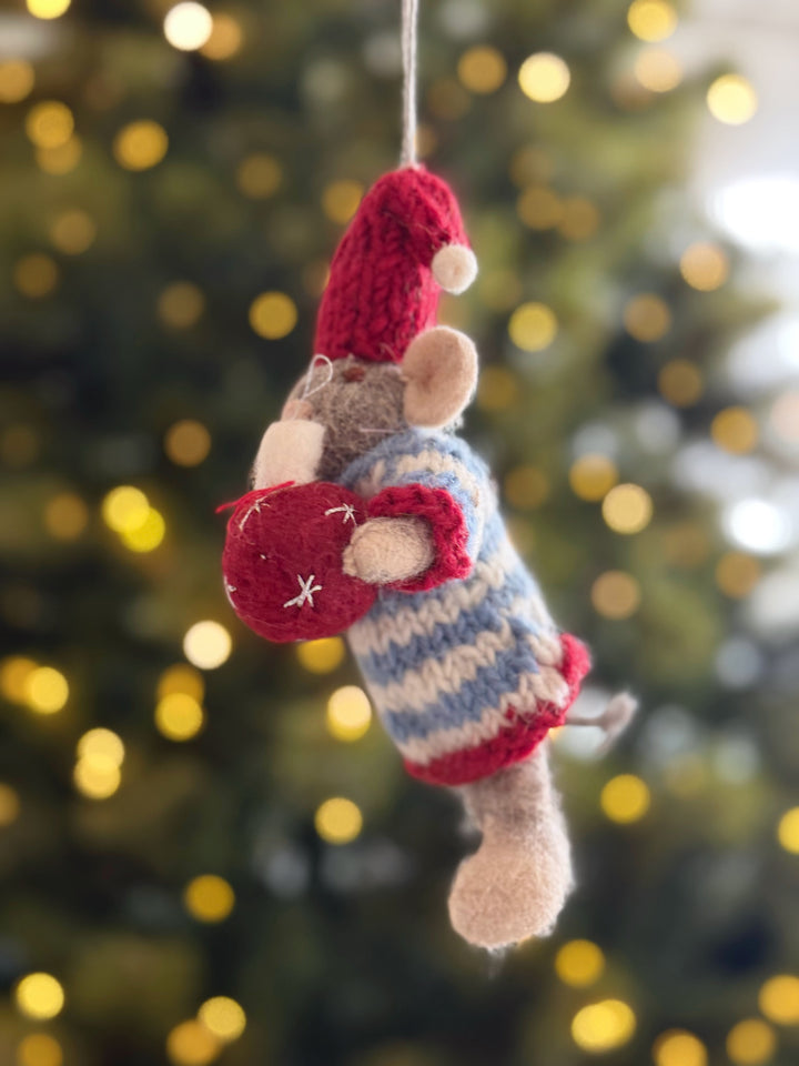 Bauble Hugging Mouse Wool Felt Ornament