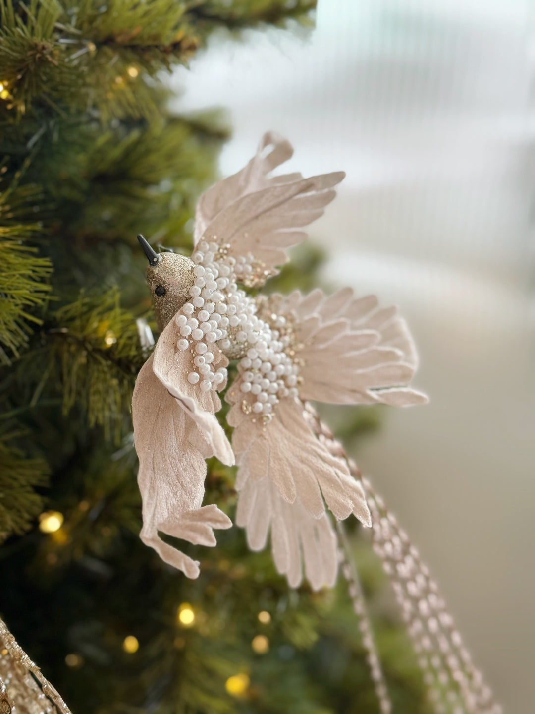 PRE-ORDER (1-3 Dec): Champagne Luxe Tailfeather Bird Ornament