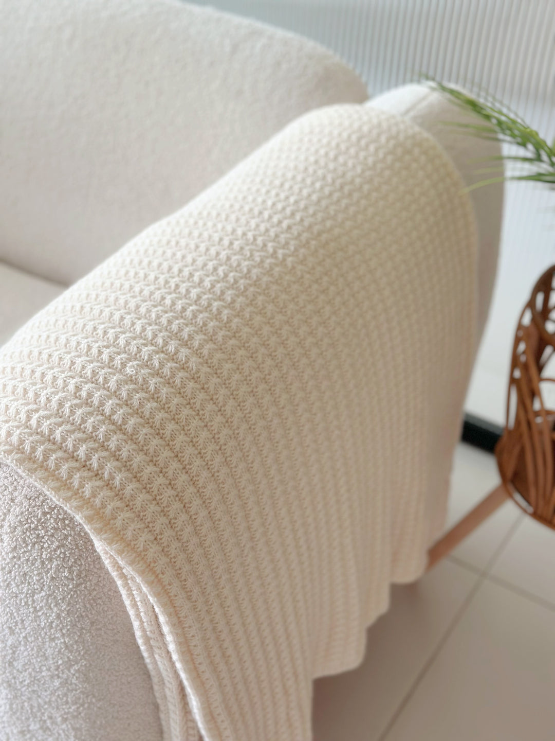 Cream Butterfly Knitted Throw