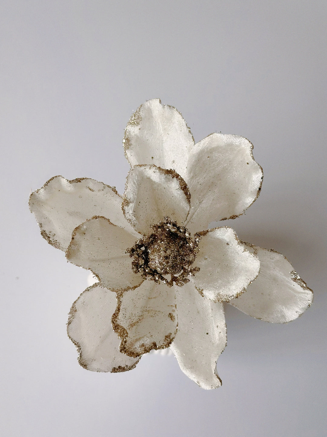 Small Glittered Cream White Artificial Christmas Flower