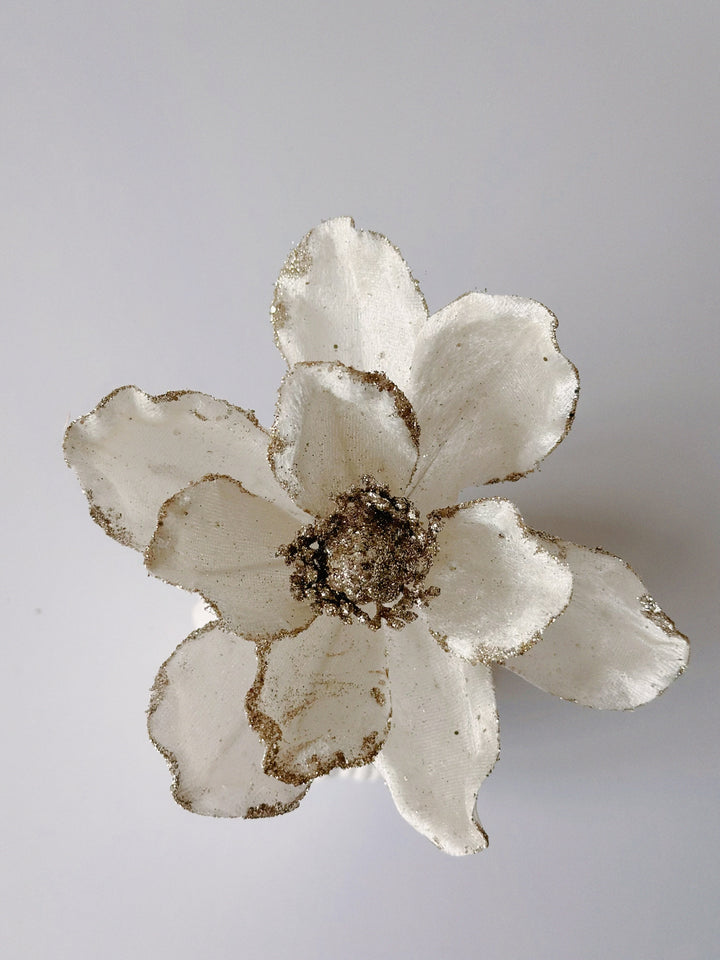 Small Glittered Cream White Artificial Christmas Flower