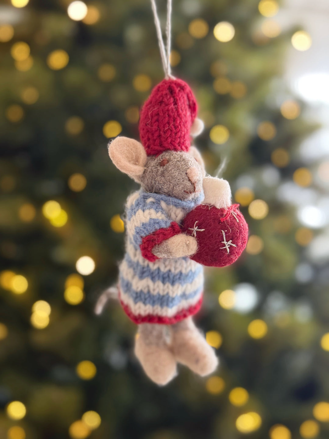 Bauble Hugging Mouse Wool Felt Ornament