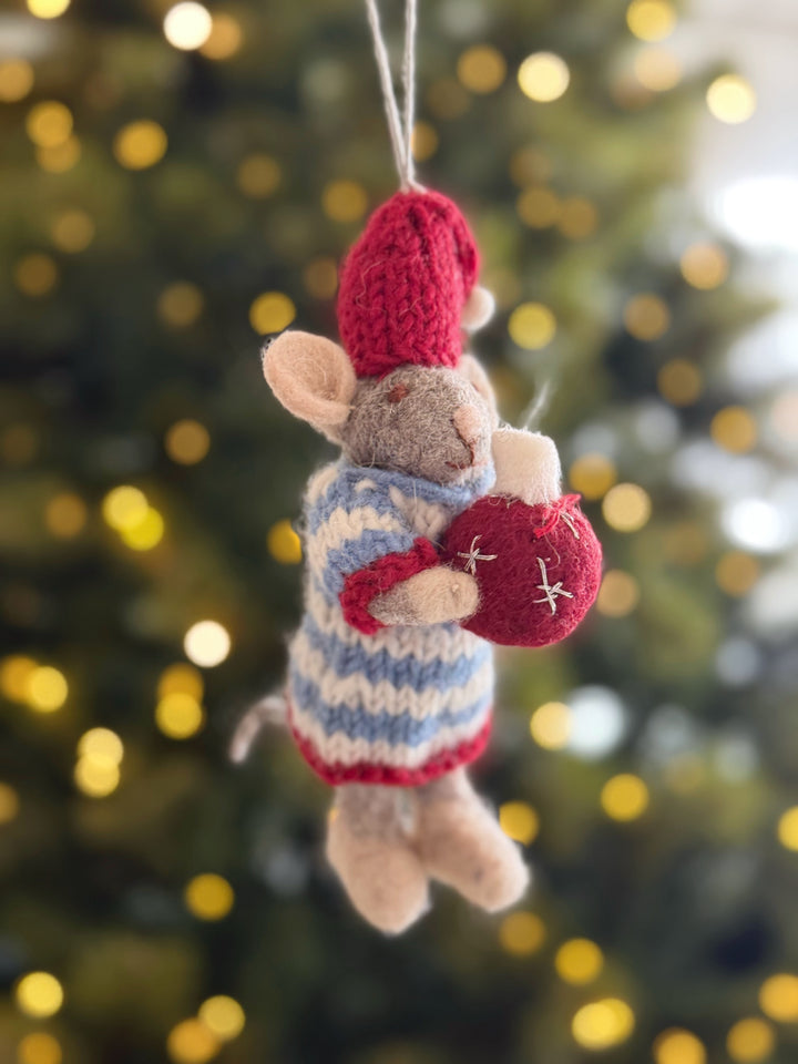 Bauble Hugging Mouse Wool Felt Ornament