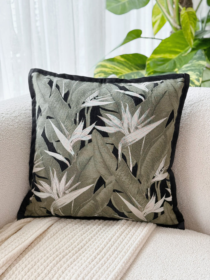 Bird of Paradise Velvet Trim Cushion Cover