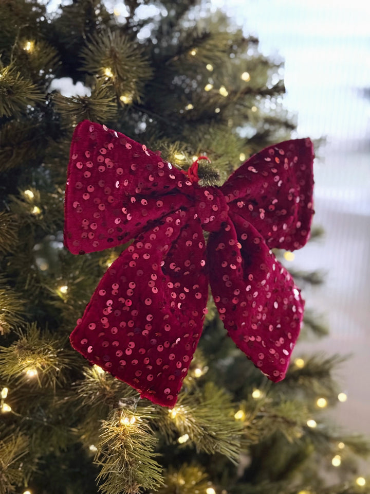 Wine Red Sequin Large Bow Ornament