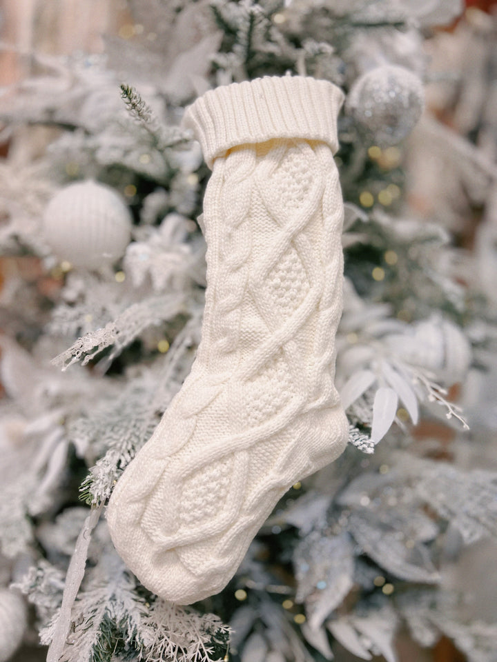 Chunky Braid Knitted Cream White Christmas Stocking (2 sizes)