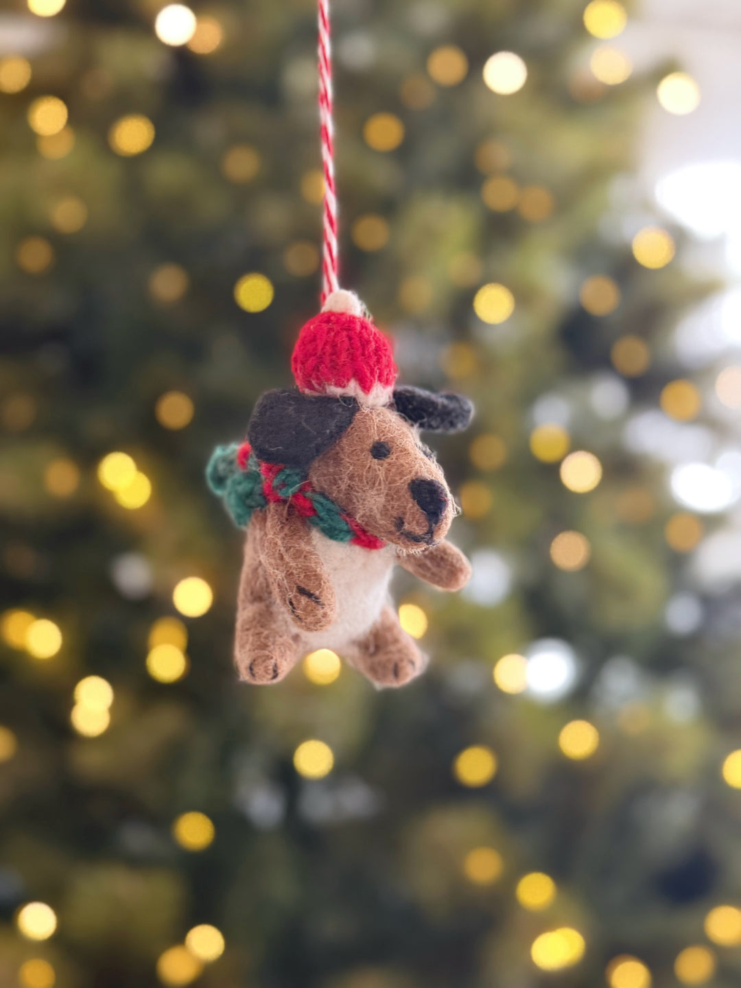 Bobble Hat Pup Wool Felt Ornament