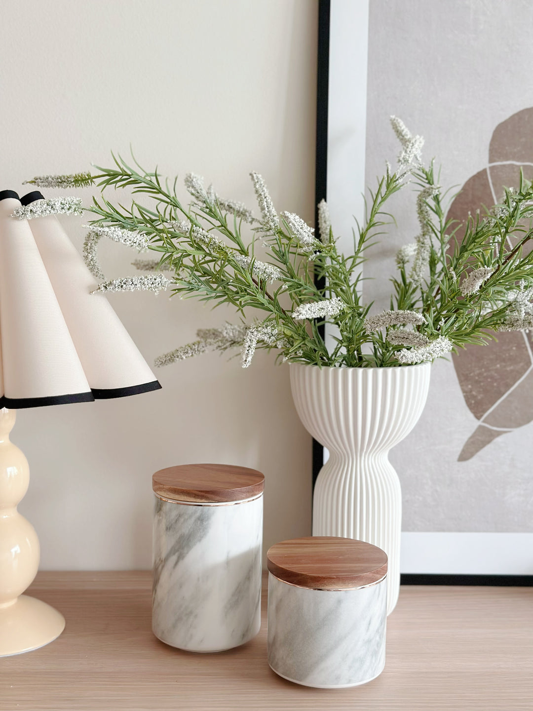 Marble Effect Porcelain Jars with Bamboo Lids (2 sizes)