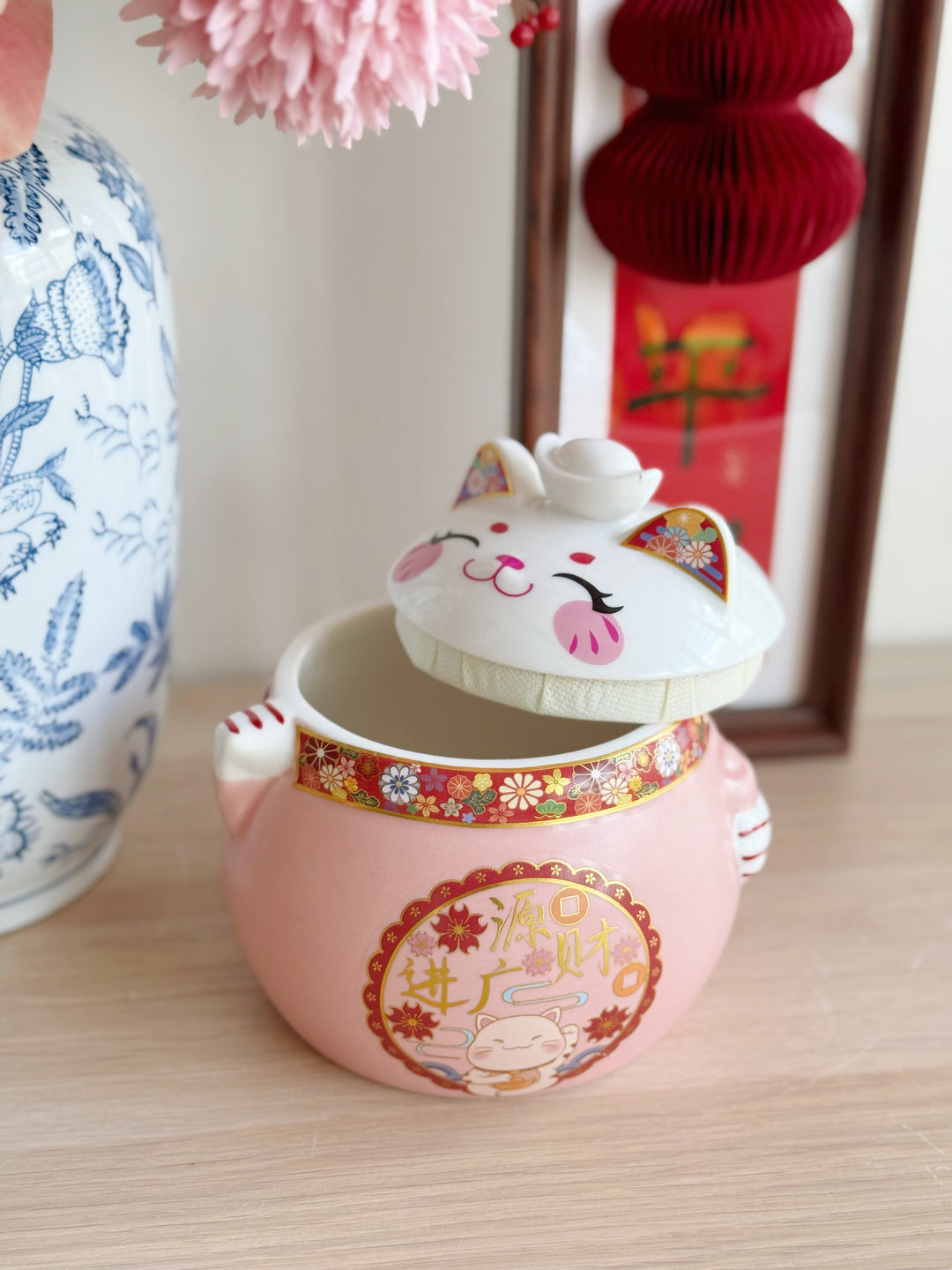 Smiling Fortune Cat Porcelain Storage Jar (2 options)