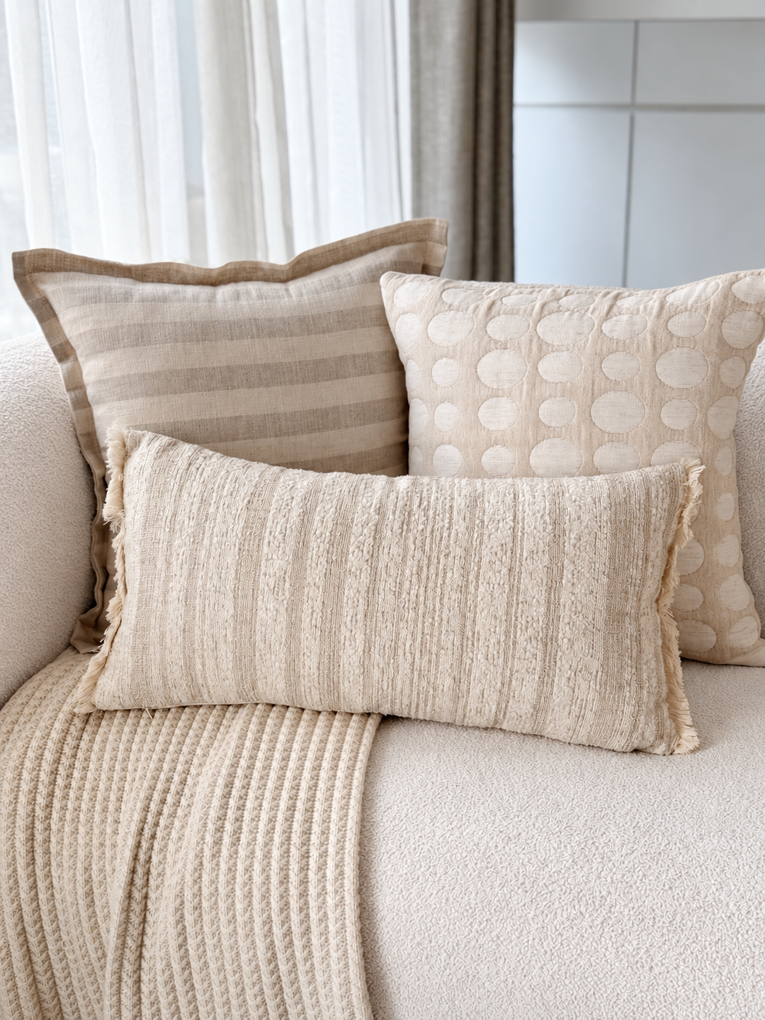 Ivory Fringe Texture Waist Cushion Cover