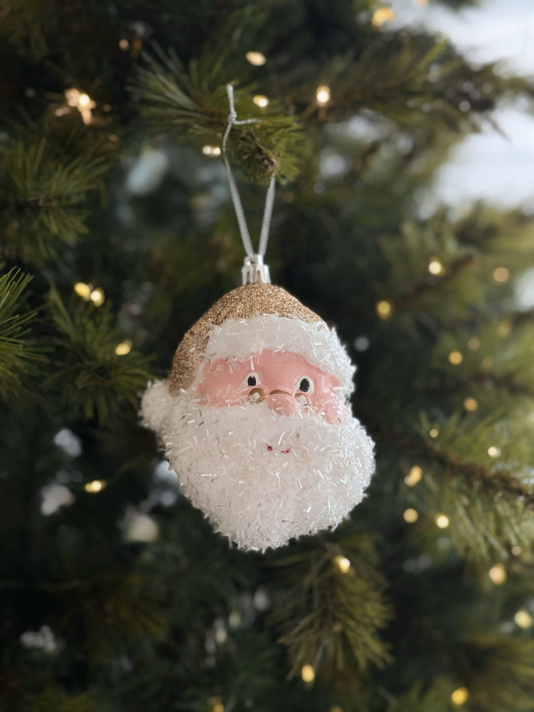 Golden Sparkle Santa Ornament