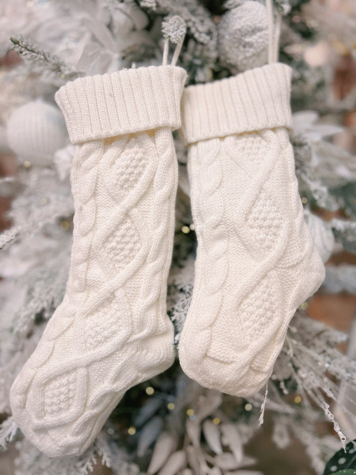 Chunky Braid Knitted Cream White Christmas Stocking (2 sizes)