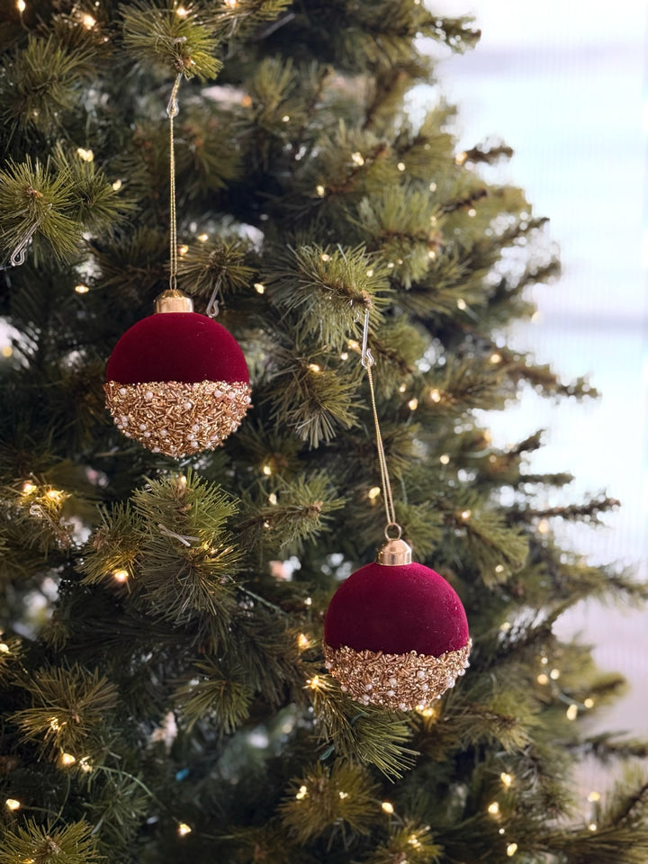 Velvet Luxe Beaded 8cm Glass Bauble (2 options)