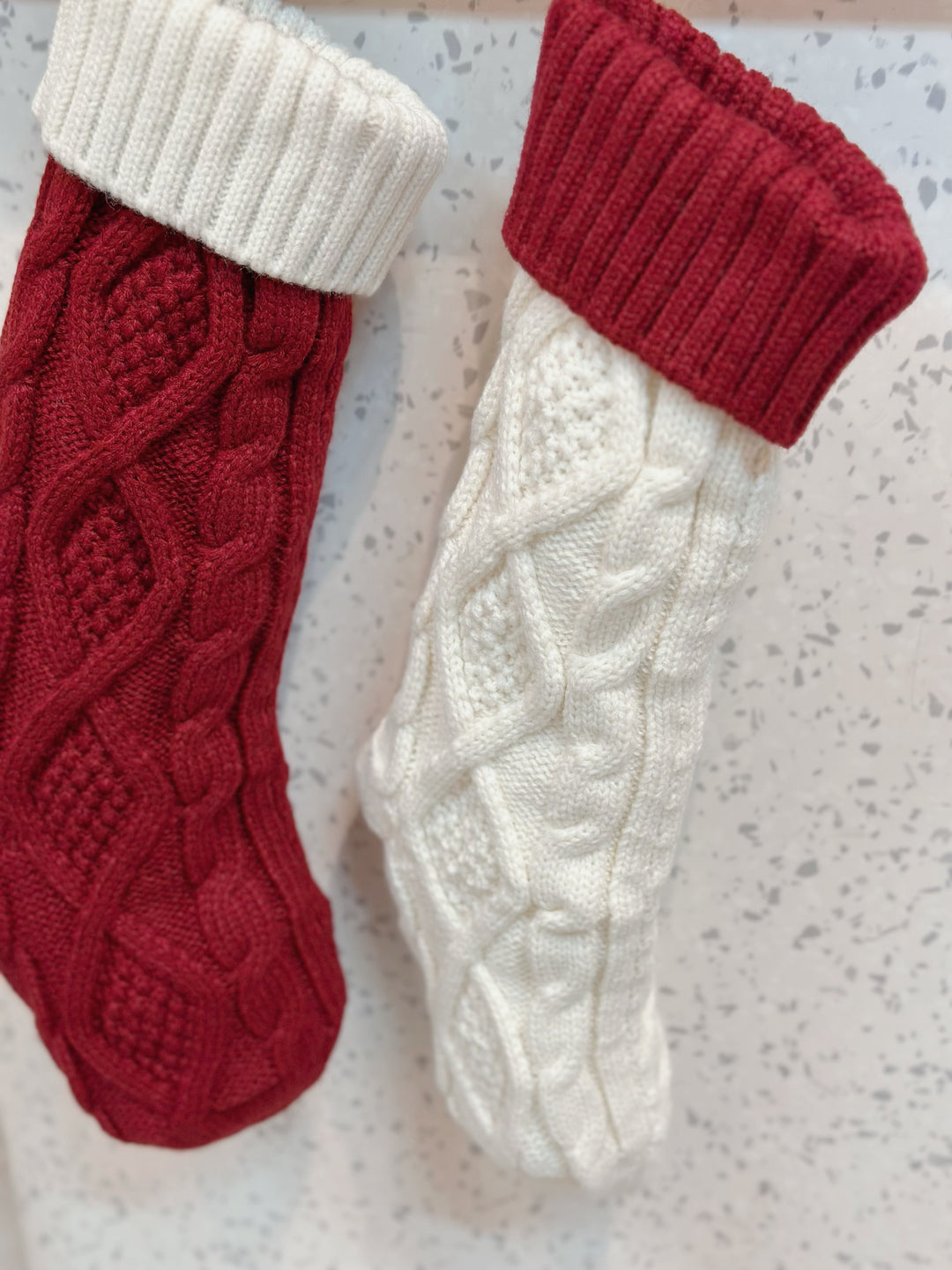 PRE-ORDER (17-23 Oct): Chunky Braid Knitted Cream And Deep Red Christmas Stocking Set (pair)
