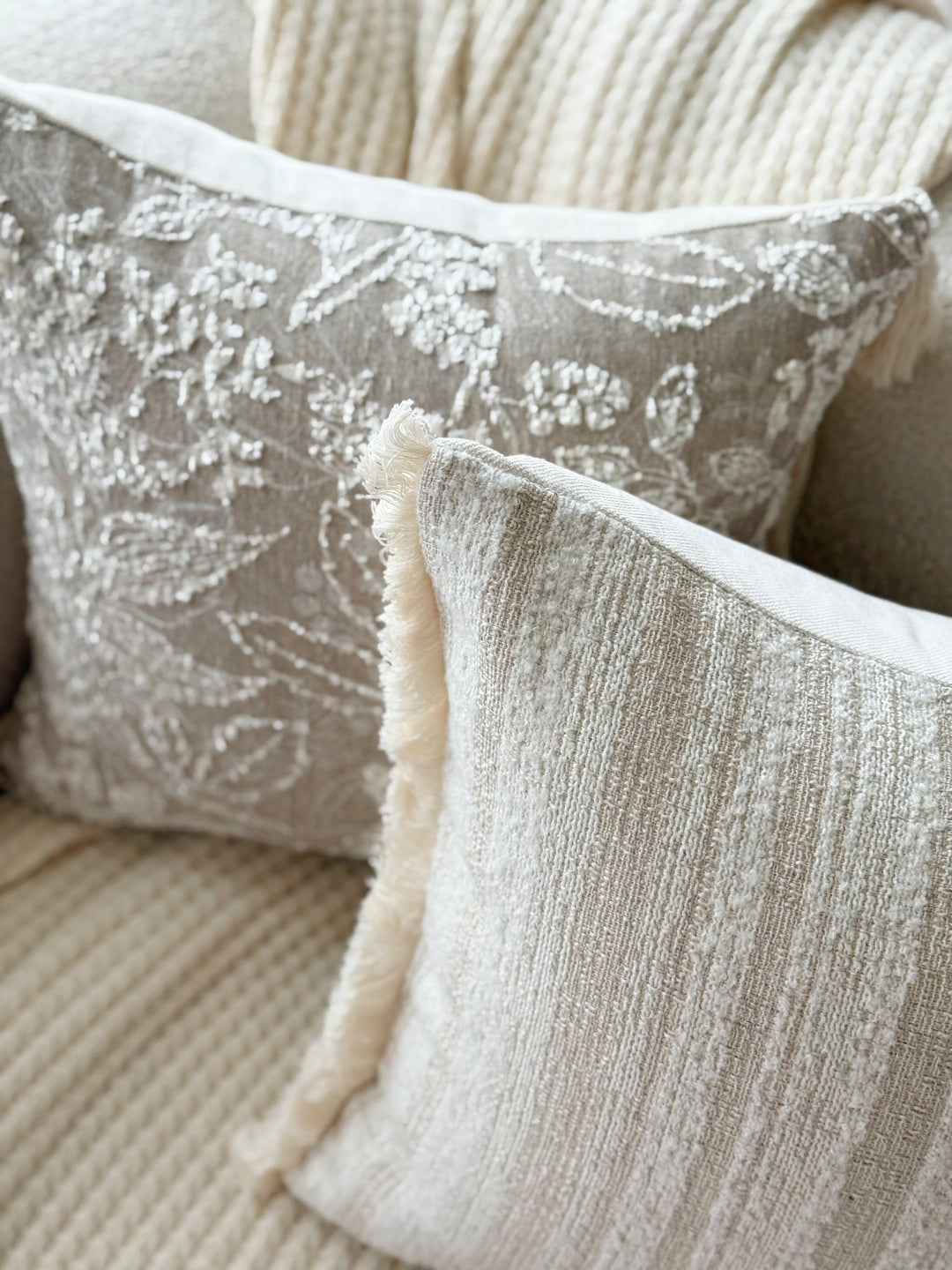 Ivory Fringe Texture Cushion Cover