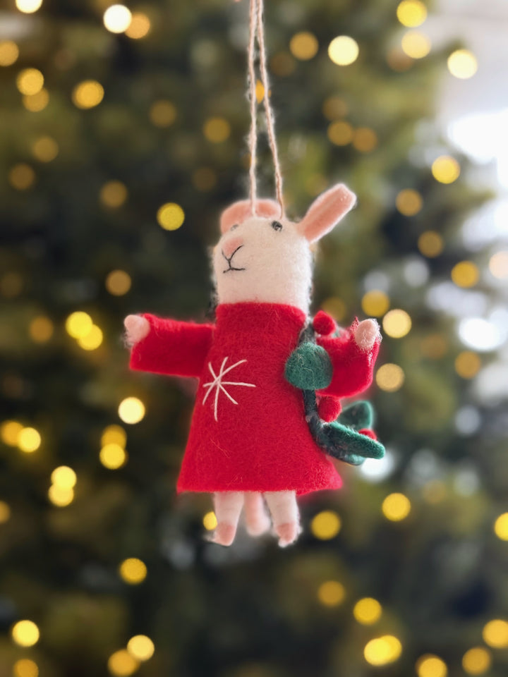 Berry Garland Mouse Felt Ornament