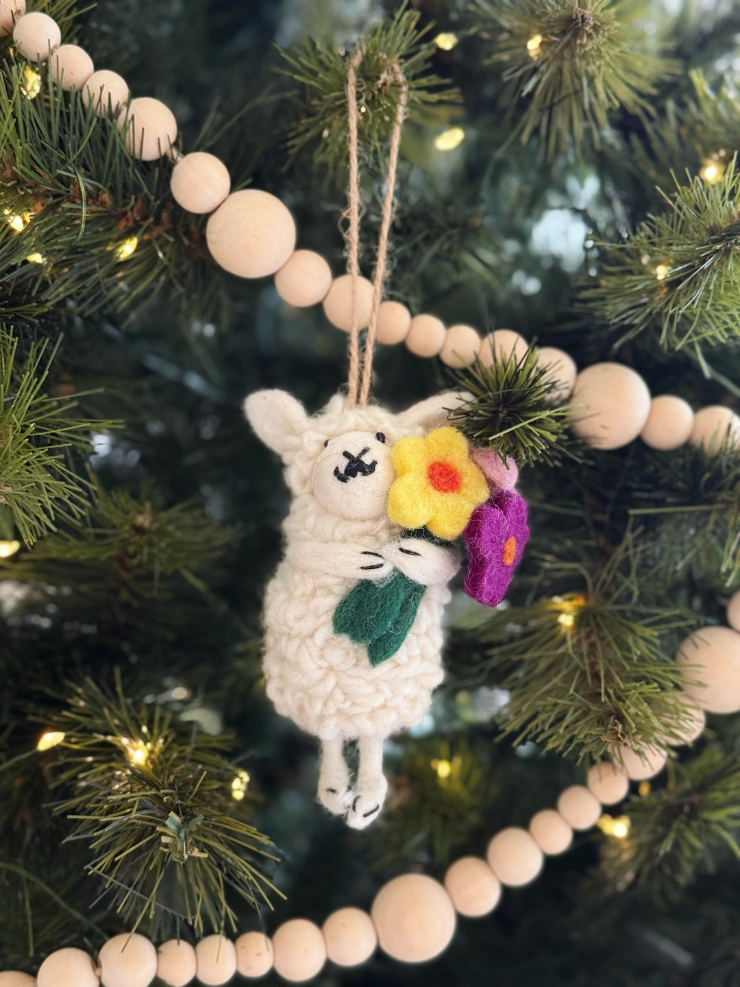 Blossom Hug Sheep Felt Ornament