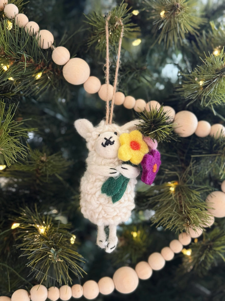 Blossom Hug Sheep Felt Ornament
