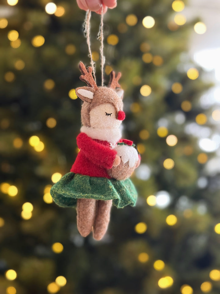 Christmas Pudding Reindeer Felt Ornament