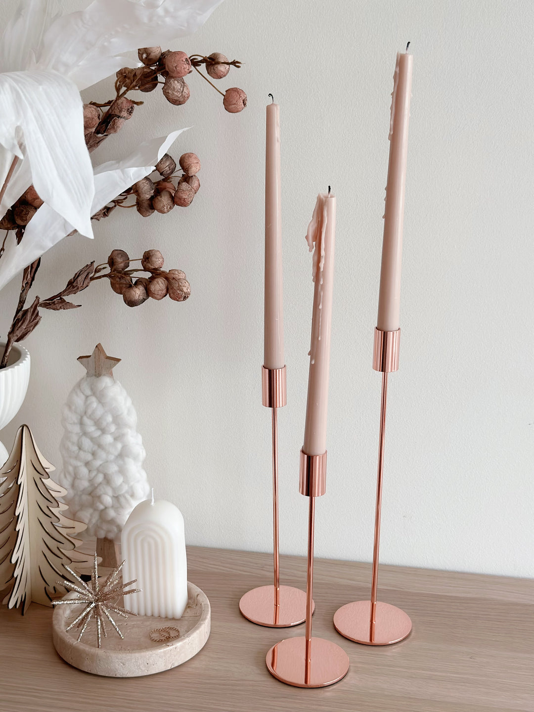 Serene Trio: Glamorous Rose Gold Minimalist Candle Holder