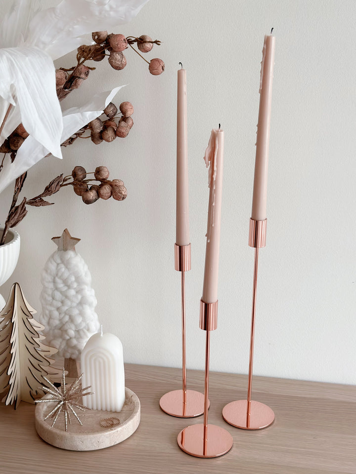 Serene Trio: Glamorous Rose Gold Minimalist Candle Holder
