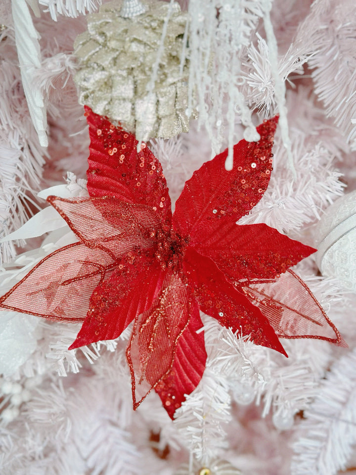 Dual Texture Red Beaded Artificial Poinsettia