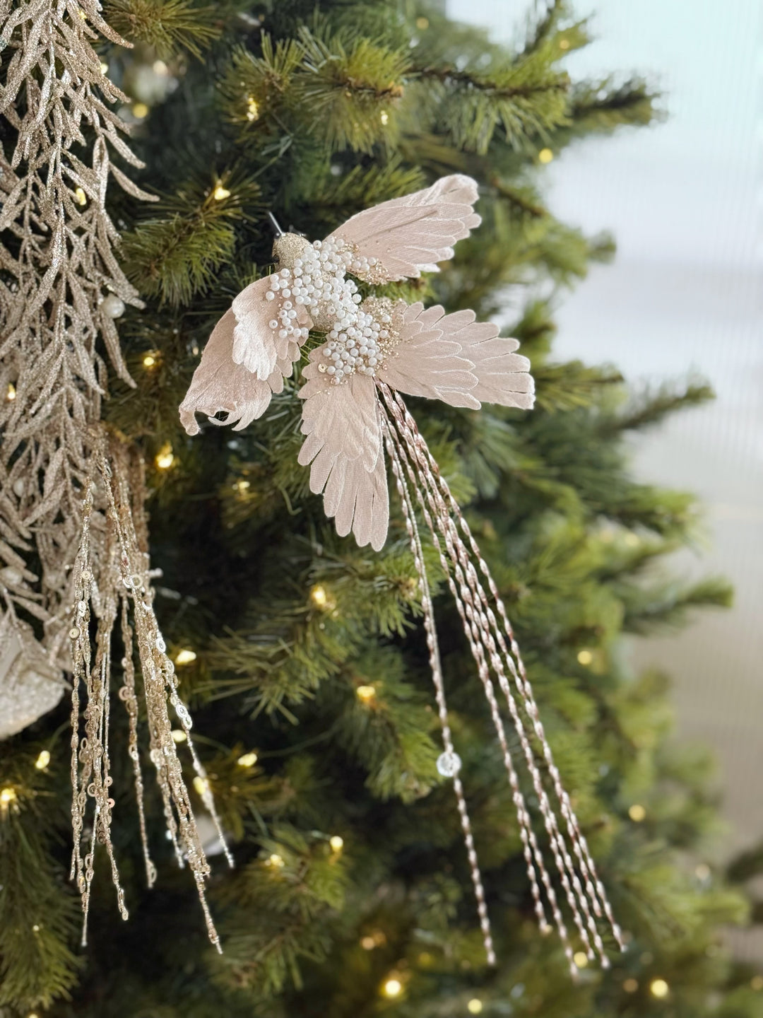 PRE-ORDER (1-3 Dec): Champagne Luxe Tailfeather Bird Ornament