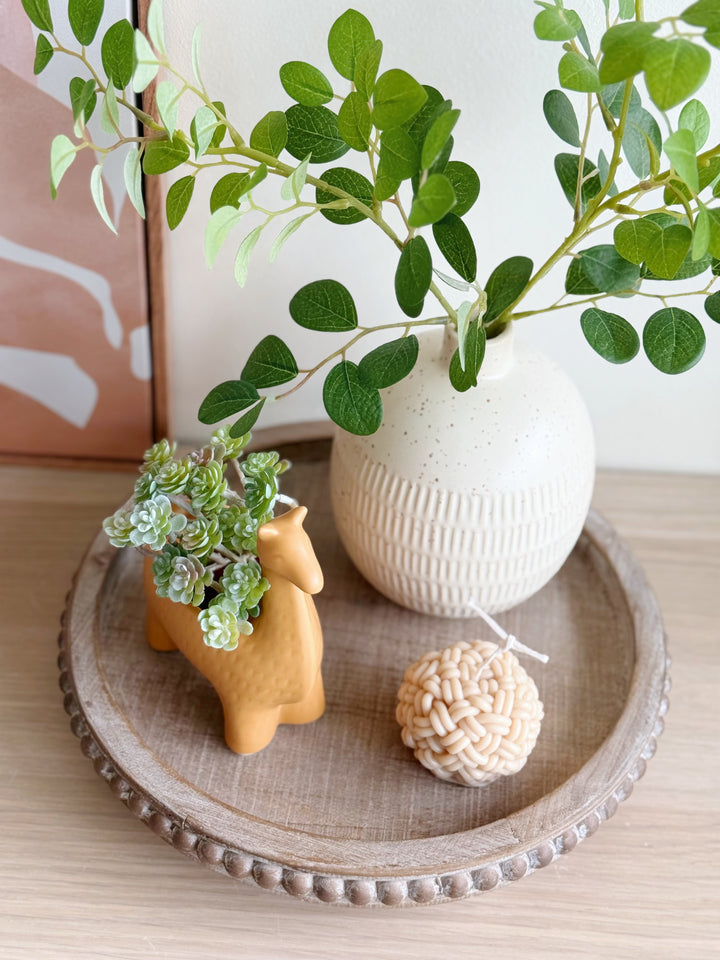 Vintage Beaded Wooden Pedestal Tray