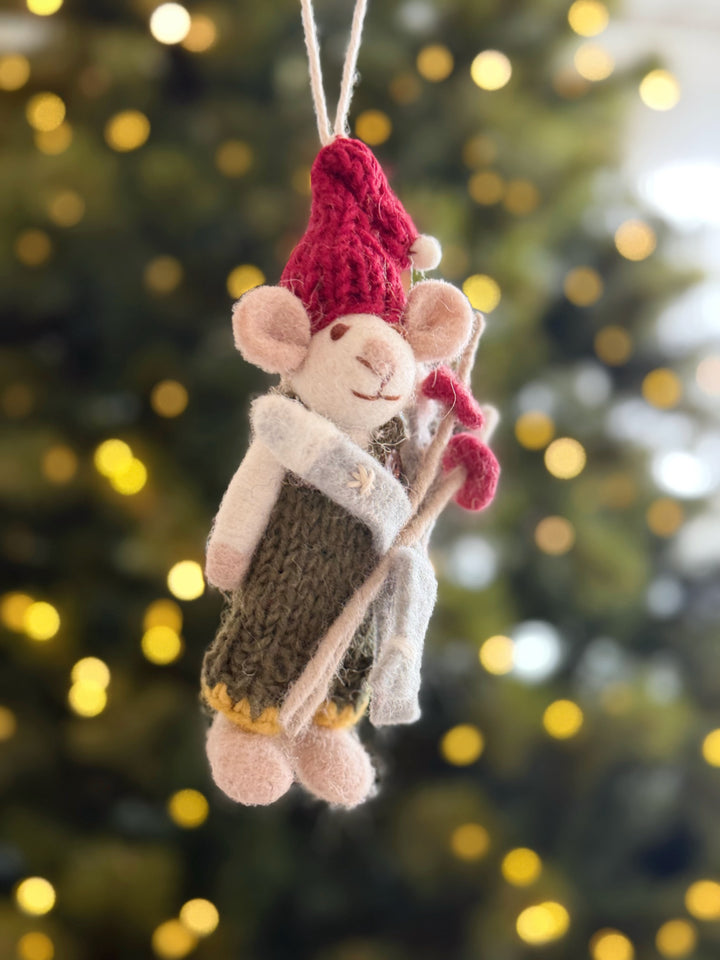 Ski Trip Mouse Wool Felt Ornament